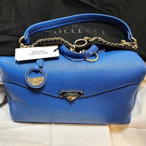VERSACE Bluette Vitello Leather Traveling Case Bag w/Extra Shoulder Strap